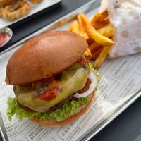 Vegan mushroom patty burger with all the trimmings at Gordon Ramsay Street Burger in North London