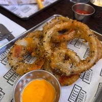 onion rings  at Gordon Ramsay Street Burger in North London