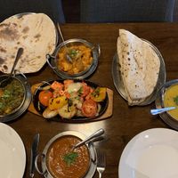 Spread of vegan main & sides   at Taj Indian in Liverpool
