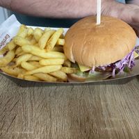 Burger and homemade coleslaw   at Earthling in Bournemouth