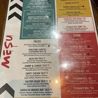 Menu  at Mesu in Charleston