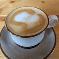 Flat white with oatmilk at Brig o' Turk Tearoom in Brig O Turk