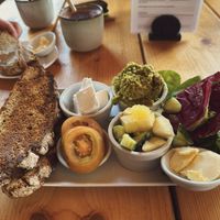 Pea guacamole, feta cheese and soda bread - so good!  at Brig o' Turk Tearoom in Brig O Turk