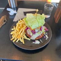 Veggie Burger “Vegan option” with Lettuce wrap and added cabbage and onions for extra charge plus add side of French fries!! So delicious!   at BOX Burger - 宮城野店 in Hakone