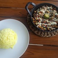 TGC sizzling sisig with rice at The Green Chef in Dumaguete