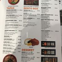 Menu showing vegan poke bowl, vegan bento box and delicious vegan desserts!  at Japanos Athenaeum in Bucharest