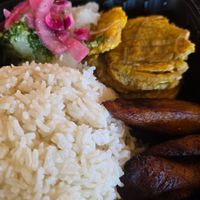 Vehitarian plate with Cuan black beans on the side at Azucar in Rota