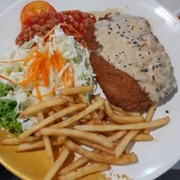 Mushroom sauce chicken chop set at Red Apple 红苹果素食 - Tampines in East Singapore