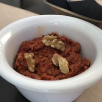 Muahmmara (starter - bell pepper and walnuts dip)  at Cajual Vegan Foodsters in Loule
