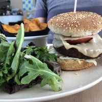 O americano - “heura” burger with French fries and salad   at Cajual Vegan Foodsters in Loule