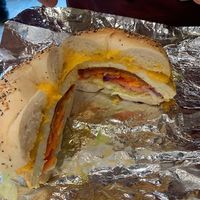 Vegan chicken club (they use seasoned tofu for the chicken)  at Empire Bagels in Harrison