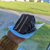Chocolate cake slice at Sarah's Cake Shop in Looe