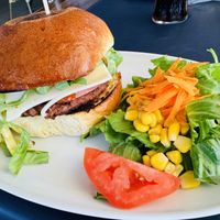 Vegan burger with vegan cheese 😋   at Sa Lluna in Menorca