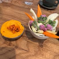 Smoked carrot dip and veggies (sold separately)  at Little Saint in Healdsburg