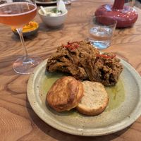 Sparkling Rose, deep fried oyster mushroom and biscuit  at Little Saint in Healdsburg