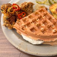 Waffles and mushrooms - Nashville Waffle at Little Saint in Healdsburg