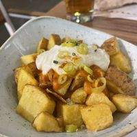 Delicious patatas bravas with egg free alioli  at Al Punto in Gandia