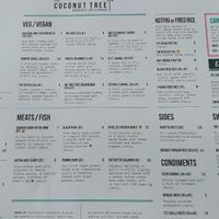 Vegan part of the menu at The Coconut Tree in Birmingham