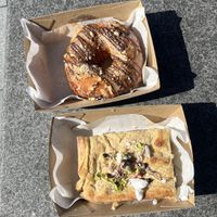 Twix donut and roast veggie quiche   at Belén Vegan Bakery in Wellington