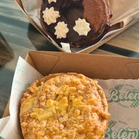 Mac&Cheese Pie and gf Tiramisu Donut at Belén Vegan Bakery in Wellington