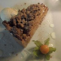 Warm apple cake with vanilla ice-cream at Kwadrat in Poznan