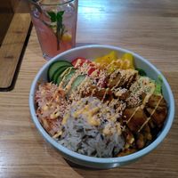 Bowl and raspberry lemonade at Katzentempel - Leipzig Mitte in Leipzig