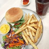 Black Pepper Burger (with a side of mayo) at Gopal's The Holy Cow in East Singapore