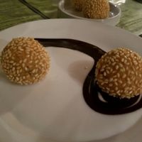 Yin & Yang: red bean sesame balls with coconut cream and chocolate at Phoenix Garden in Richmond