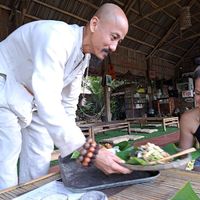 Good food lovely monk at Quoc Linh Eco Village Retreat in Hoi An