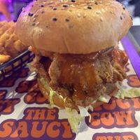 Fried Oyster mushroom burger   at The Saucy Cow in Dublin