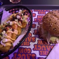 Hash browns and burger at The Saucy Cow in Dublin