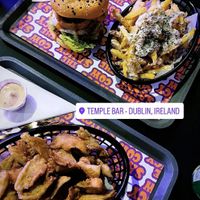 Burger, galirc fries and mushroom bites at The Saucy Cow in Dublin