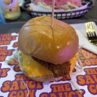 Vegan Southern burger with added vegan cheese.  at The Saucy Cow in Dublin