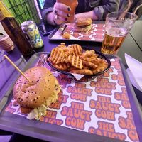 Space Cowboy burger with waffle fries at The Saucy Cow in Dublin