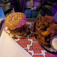 The secret saucy burger and mushroom popcorn chick bites with garlic mayo dip at The Saucy Cow in Dublin