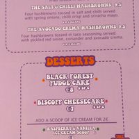 Brunch sides and desserts menu as of April 2025 at The Saucy Cow in Dublin