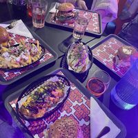 Bottom center: WAP burger and chili hashbrowns. Top: breakfast BBQ  at The Saucy Cow in Dublin