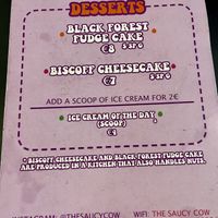 Menu  at The Saucy Cow in Dublin