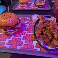 Buckfast BBQ burger and oyster mushroom wings at The Saucy Cow in Dublin