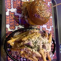 Big wap burger and garlic parm fries  at The Saucy Cow in Dublin