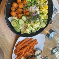 Tofu bowl, yam fries & impossible burger   at Cactus Club Cafe - Bentall 5 in Vancouver