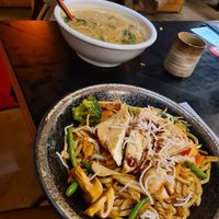 Udon noodles with extra tofu + vegan peanut pho at MoschMosch - Europa-Allee in Frankfurt