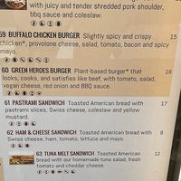 Burger menu with one vegan burger; the Green Heroes Burger (July 2023) at Caffe Washington in Rome