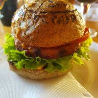Veggie buger with hemp bread. at Imbiss in Baderna