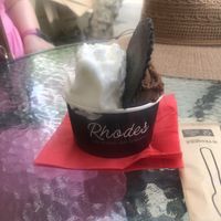 Half lemon, half dark chocolate  at Gelatiamo in Rhodes