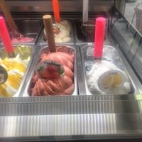 Right 2 in the cabinet are vegan with more in the back    at Gelatiamo in Rhodes