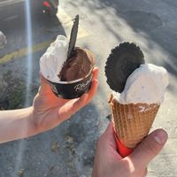Almond milk and the „vegan nutella“ (had a different name I forgot)  at Gelatiamo in Rhodes