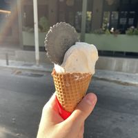 Almond milk flavor, vegan cone and vegan cookie  at Gelatiamo in Rhodes