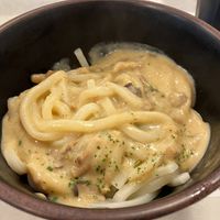 mushroom soy milk cream udon at Cafeteria Wakaba - University of Tokyo in Tokyo
