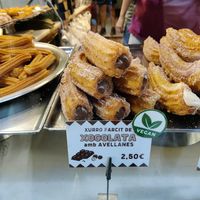 Hazelnut chocolate filled churros at Xurreria Trebol in Barcelona